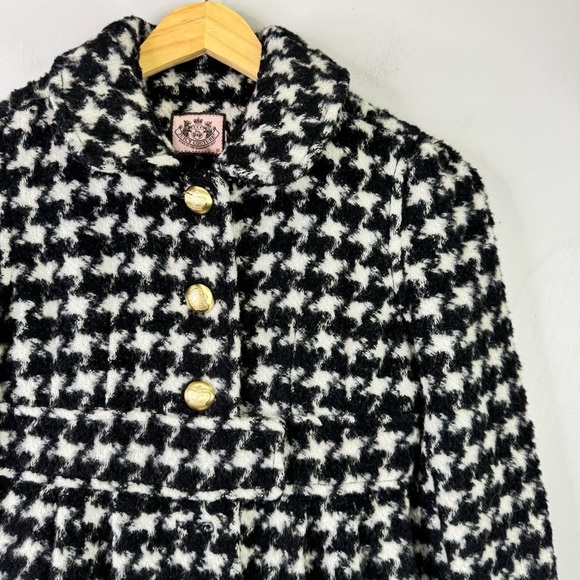 Juicy Couture Wool Mohair Alpaca Black & White Houndstooth Peacoat Size 12 - Picture 5 of 16